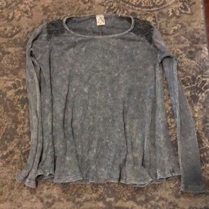 Adorable waffle shirt with lace detailing